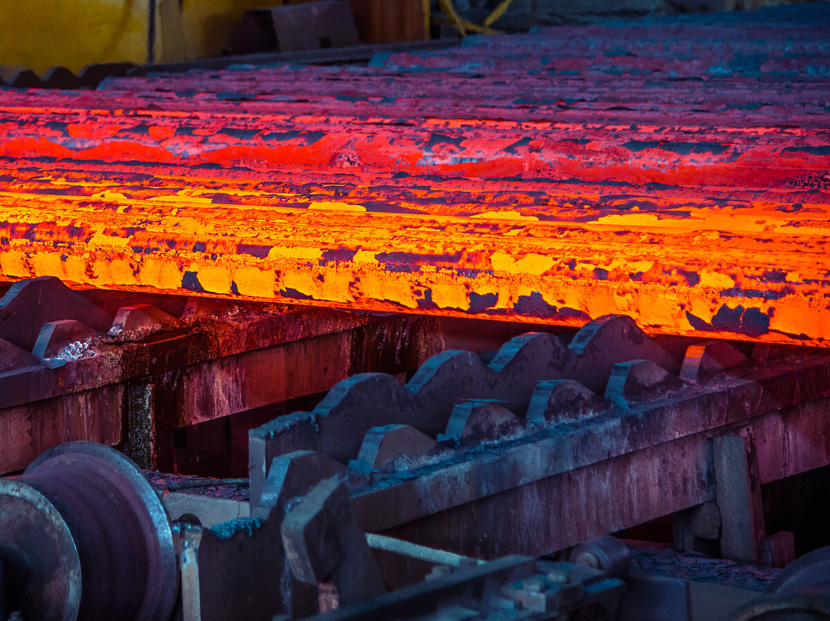 Glowing steel on a roll